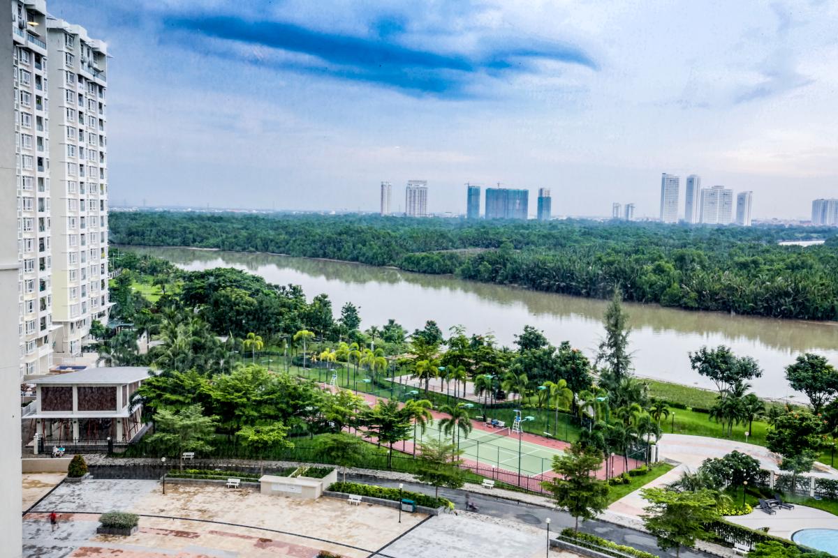 View toàn cảnh từ căn hộ Căn góc hướng Tây Nam tháp D Riverside Residence