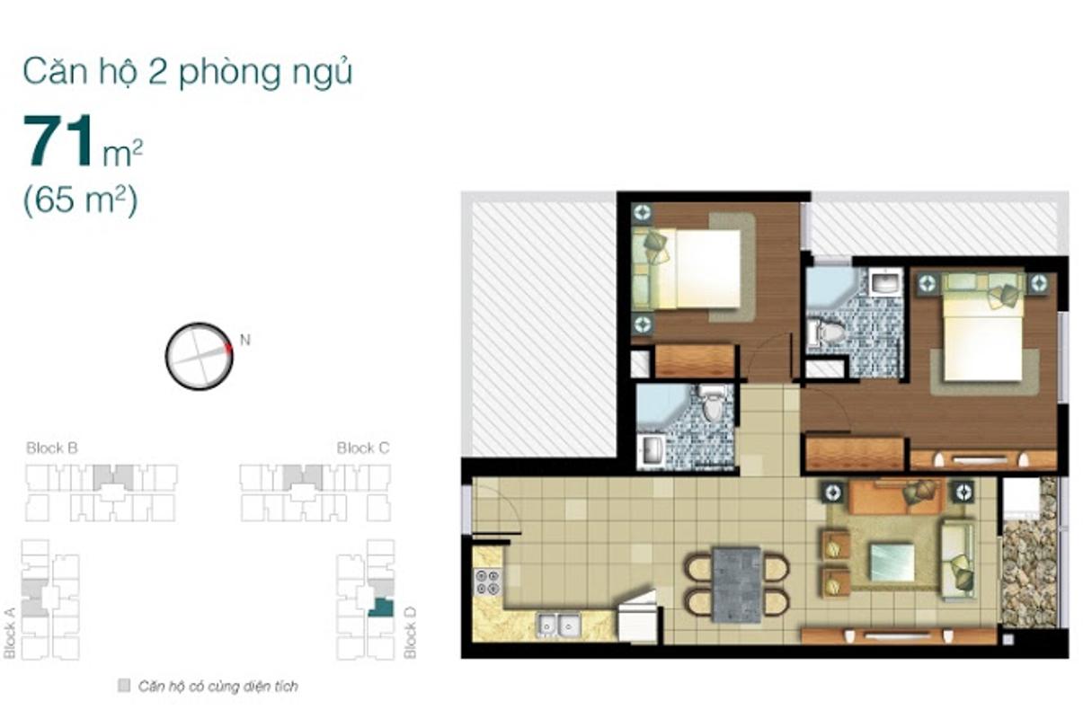 Căn hộ 2 phòng ngủ LD-07 Căn hộ Lexington Residence tầng cao tháp LD hướng Đông Nam