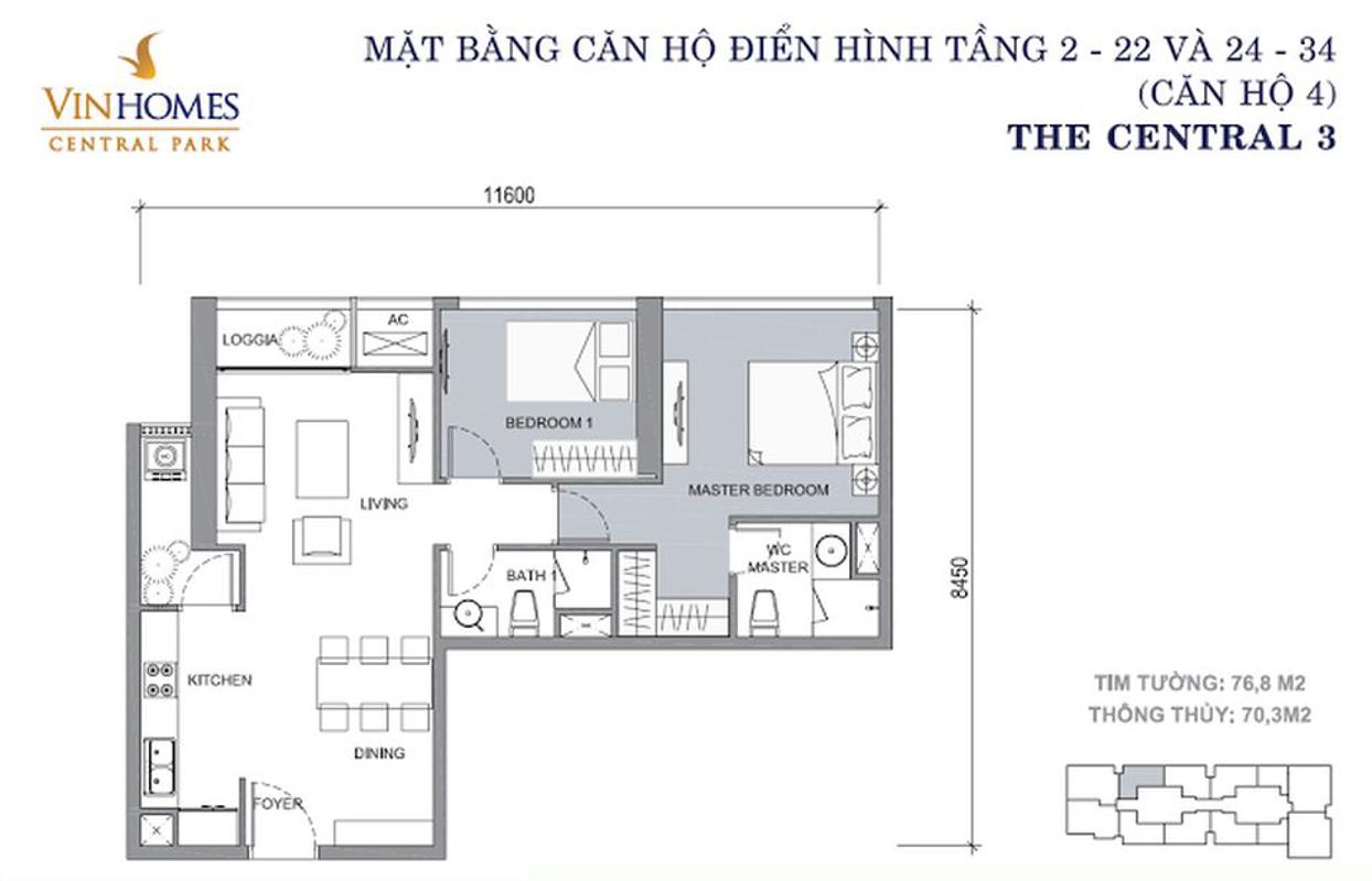 Căn hộ 2 phòng ngủ tầng cao The Central 3 Căn hộ 2 phòng ngủ tầng cao tháp C3 Vinhomes Central Park