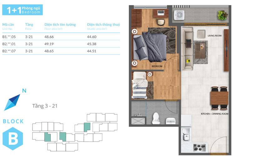 Sơ đồ căn hộ Safira Khang Điền Bán căn hộ Safira Khang Điền 1PN, tầng thấp, nội thất cơ bản, ban công Tây Bắc