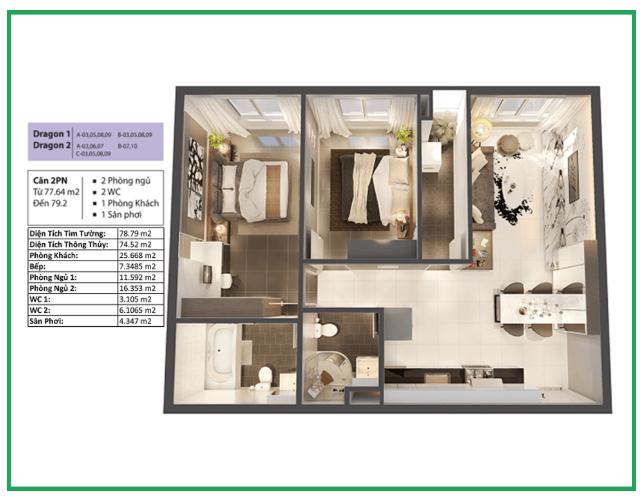 Phối cảnh căn hộ Topaz Elite Căn hộ tầng cao Topaz Elite nội thất cơ bản, view thành phố.