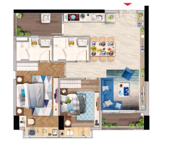 Căn hộ Phú Mỹ Hưng Midtown view thành phố thoáng mát, 2 phòng ngủ.