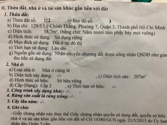 Sổ nhà phố Quận 3 Cho thuê nhà hẻm 1 sẹc Lý Chính Thắng, Quận 3, diện tích đất 58m2, nội thất cơ bản, sổ hồng