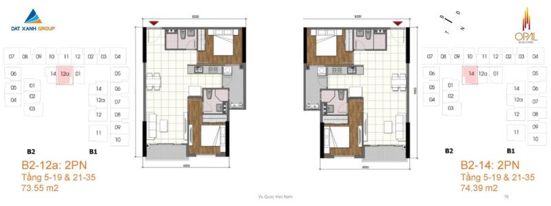 Layout Opal Boulevard Căn hộ tầng trung Opal Boulevard nội thất cơ bản.