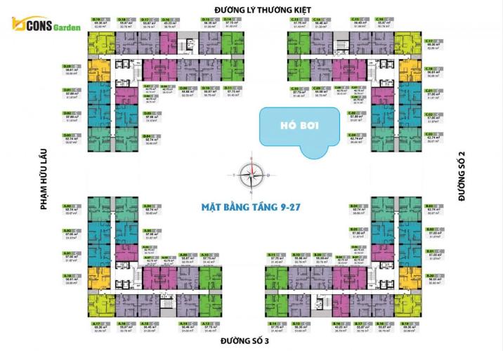 Layout Bcons Garden Căn hộ hướng Đông Bcons Garden view thoáng mát.