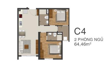 Mặt bằng nội thất Moonlight Park View Căn hộ Moonlight Park View tầng trung, 2 phòng ngủ, view nội khu.