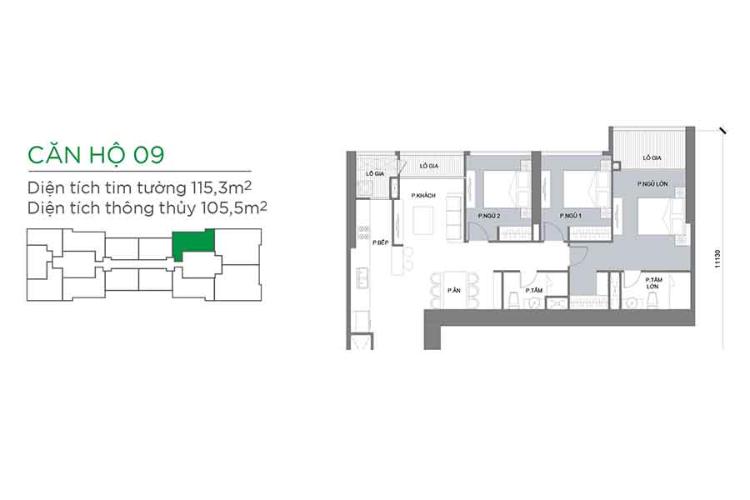 Mặt bằng căn hộ 3 phòng ngủ Căn hộ Vinhomes Central Park 3 phòng ngủ tầng cao P3 view sông