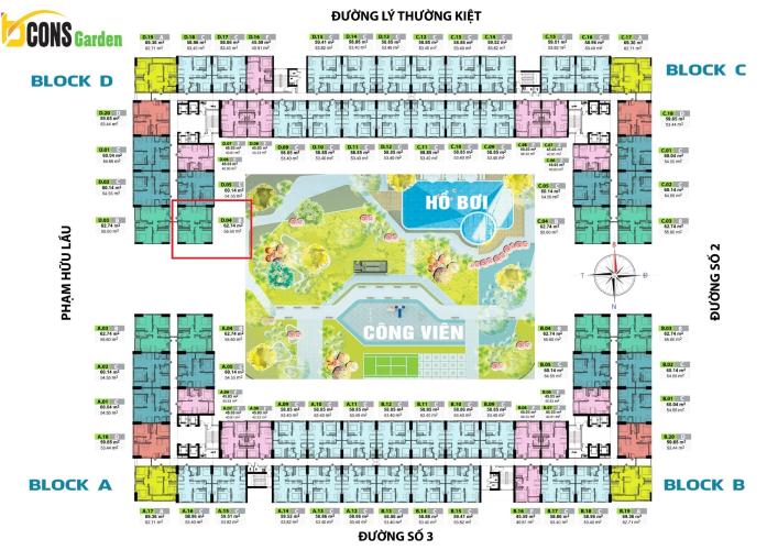 Layout Bcons Garden Căn hộ Bcons Garden ban công hướng Đông đón gió.