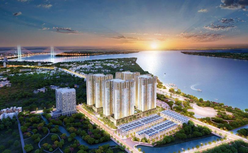 Căn văn phòng Q7 Saigon Riverside nội thất cơ bản, ban công hướng Tây.