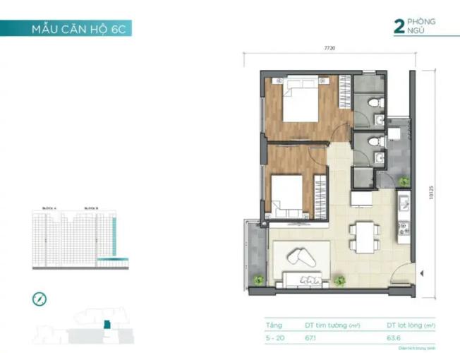 layout căn số 6 tháp B dự án D'Lusso quận 2 Căn hộ D'Lusso tầng trung, bàn giao nội thất cơ bản tiện nghi.