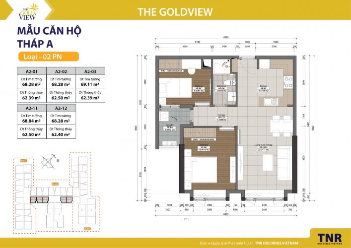 Căn hộ 2 phòng ngủ Căn hộ The Gold View 2 phòng ngủ tầng trung A2 giao nhà thô