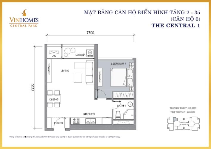Căn hộ 1 phòng ngủ Căn hộ Vinhomes Central Park 1 phòng ngủ tầng trung C1 view sông