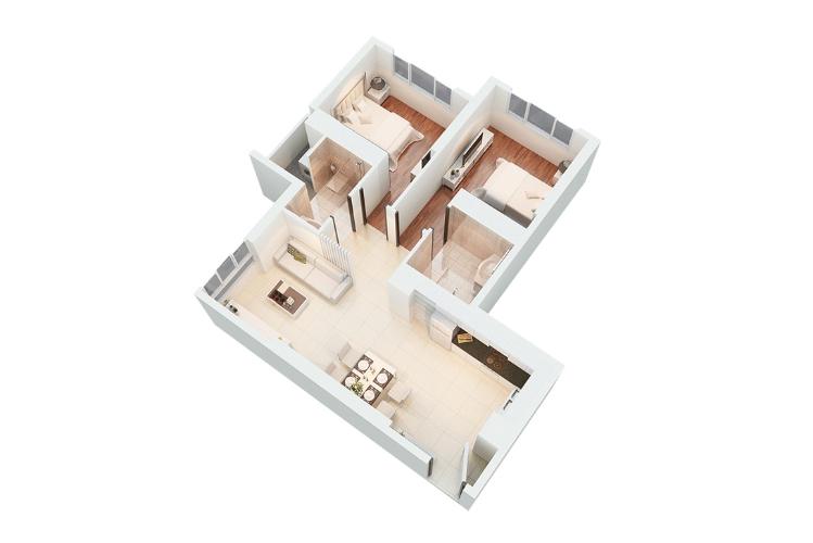 Mặt bằng căn hộ 2 phòng ngủ Căn góc The Park Residence tầng cao, view đẹp tháp B2