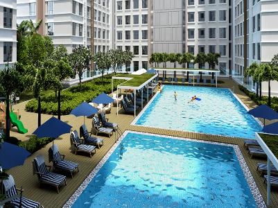 Hồ bơi Topaz Home 2, Quận 9 Căn hộ Topaz Home 2 tầng 9 bàn giao nội thất cơ bản, 3 phòng ngủ.