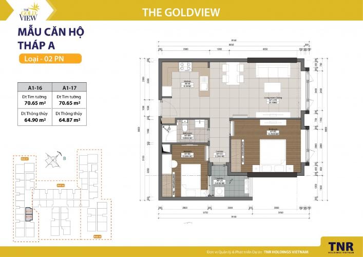 Căn hộ 2 phòng ngủ Căn hộ The Gold View 2 phòng ngủ tầng thấp A1 view nội khu