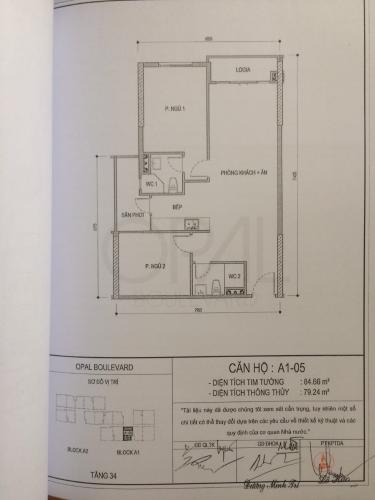 Bản vẽ Opal Boulevard Căn hộ tầng cao Opal Boulevard 2 phòng ngủ, nội thất cơ bản.