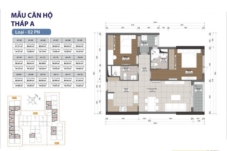 Căn hộ 2 phòng ngủ Căn hộ The Gold View 2 phòng ngủ tầng thấp A1 đầy đủ nội thất