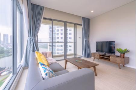 Phòng khách căn hộ ĐẢO KIM CƯƠNG Cho thuê căn hộ Diamond Island - Đảo Kim Cương 3PN, tháp Bahamas, là căn góc, đầy đủ nội thất, view trực diện sông