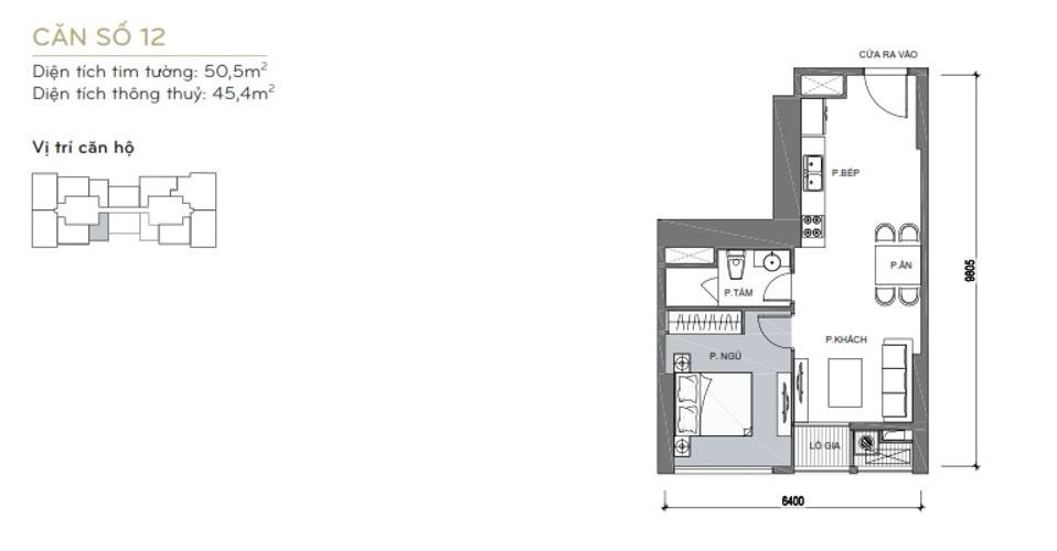 Mặt bằng căn hộ 1 phòng ngủ Căn hộ Vinhomes Central Park 1 phòng ngủ tầng cao L6 nhà trống