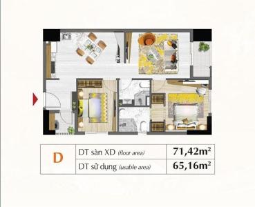  Căn hộ Saigon South Residence, diện tích 71m2 - 2 phòng ngủ, không có nội thất