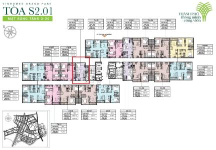 Layout Vinhomes Grand Park Quận 9 Căn hộ studio Vinhomes Grand Park view hướng Vành Đai.