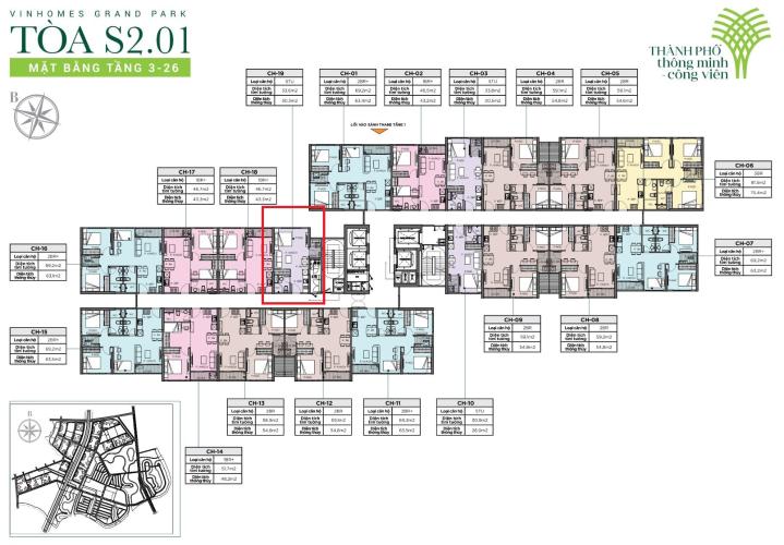 Layout Vinhomes Grand Park Quận 9 Căn hộ studio Vinhomes Grand Park view hướng Vành Đai.