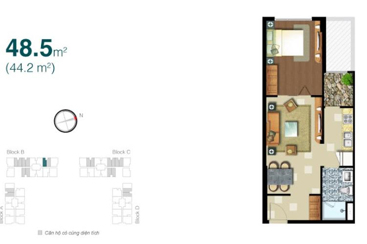 Mặt bằng căn hộ 1 phòng ngủ Căn hộ Lexington Residence tầng cao hướng Tây tháp LB