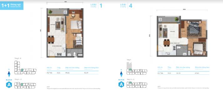 1+ block a loại 1 + 4 Bán căn hộ Safira Khang Điền 1PN+1, tầng 21, DT 43m2