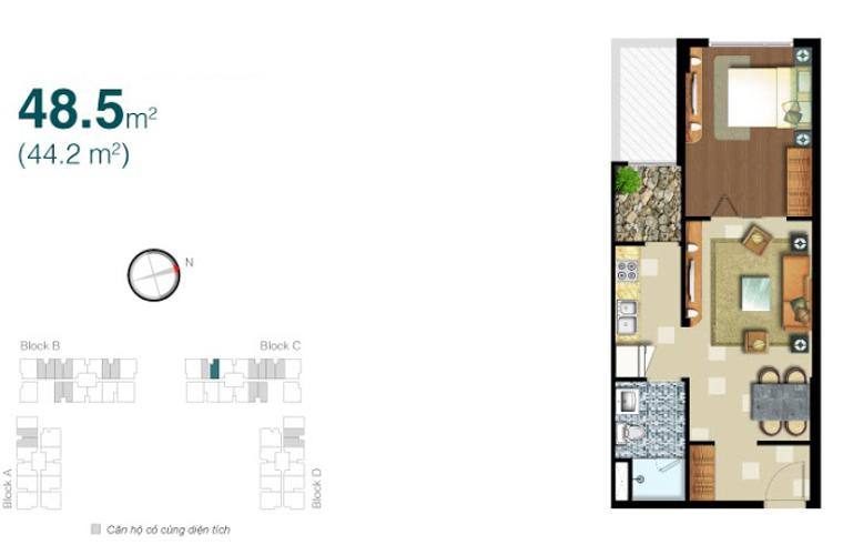 Mặt bằng căn hộ 1 phòng ngủ Căn hộ Lexington Residence 1 phòng ngủ tầng trung LC nội thất đầy đủ