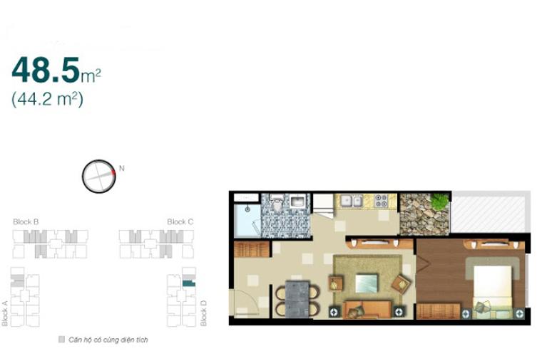 Mặt bằng căn hộ 1 phòng ngủ Căn hộ Lexington Residence 1 phòng ngủ tầng trung LD đầy đủ tiện nghi