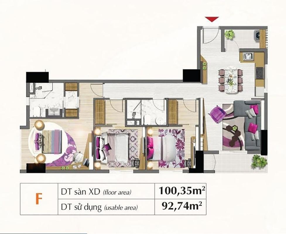 type F Bán căn hộ Saigon South Residence 3PN, diện tích 100m2, view nội khu, bàn giao thô