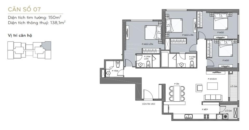 Mặt bằng căn hộ 4 phòng ngủ Căn hộ Vinhomes Central Park 4 phòng ngủ tầng trung L6 đầy đủ nội thất