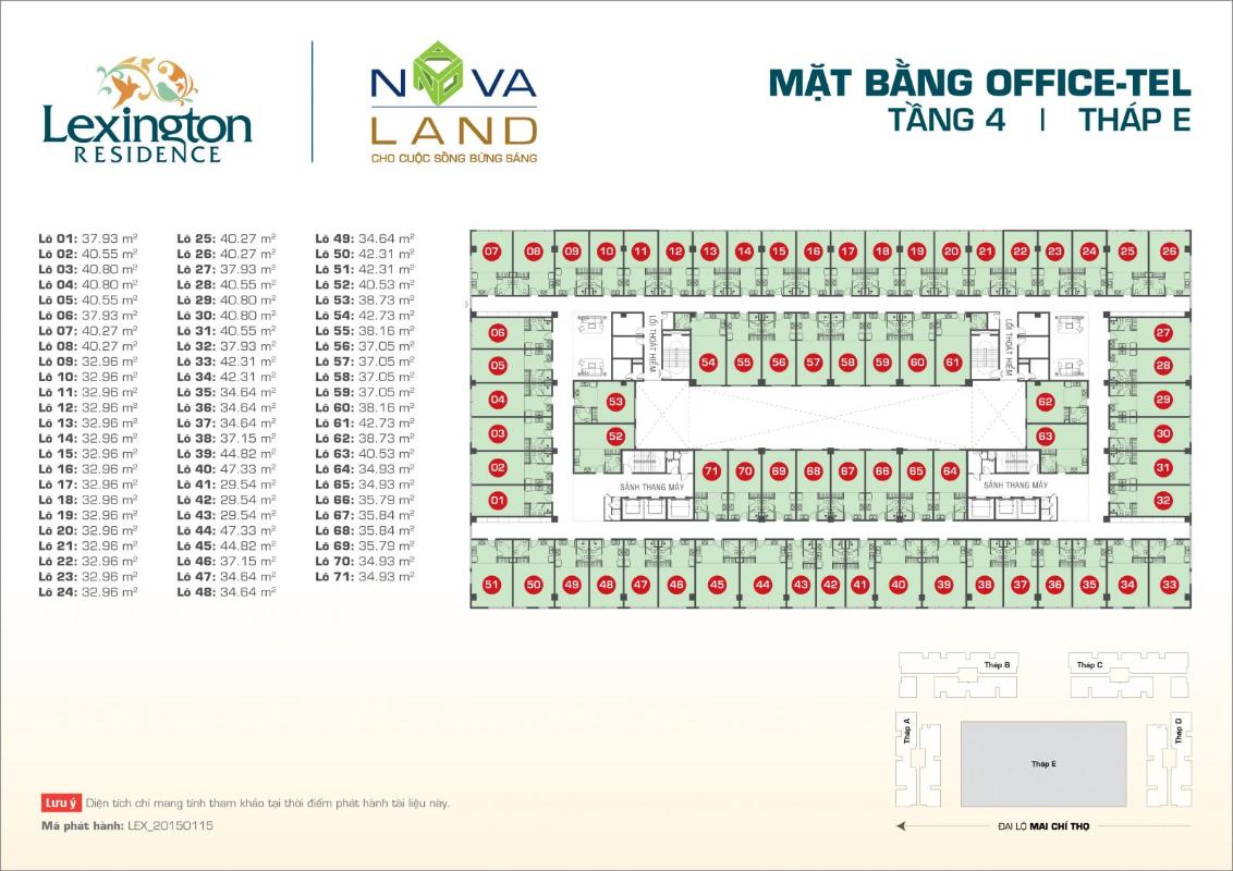 Mat-Bang-Officetel-Can-Ho-Lexington-4 Cho thuê căn hộ Lexington Residence 1PN, đầy đủ nội thất, có tầng lửng, giá tốt