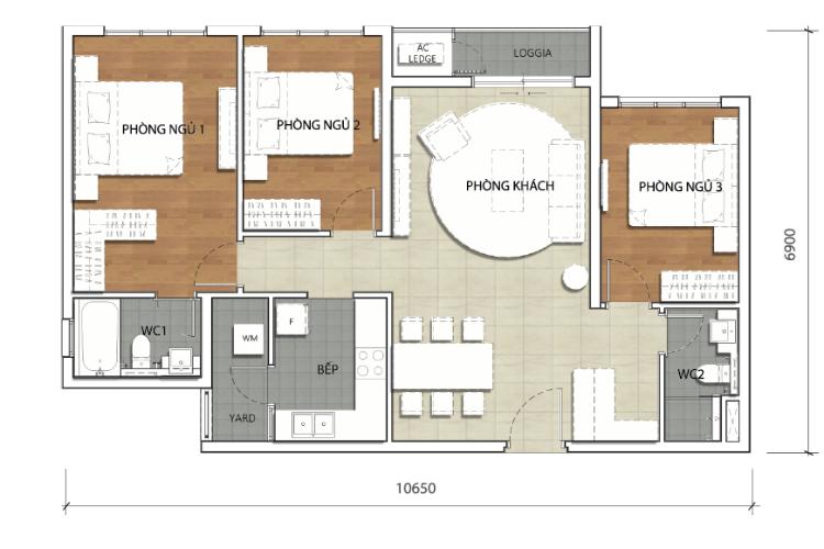 Mặt bằng căn hộ 3 phòng ngủ Căn góc The Krista 3 phòng ngủ, nội thất cơ bản, lầu cao, view về Quận 2