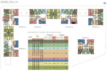 Mặt bằng tầng Căn hộ Saigon South Residence nội thất đầy đủ, hướng Bắc.