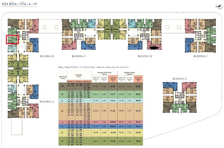 Mặt bằng tầng Căn hộ Saigon South Residence nội thất đầy đủ, hướng Bắc.