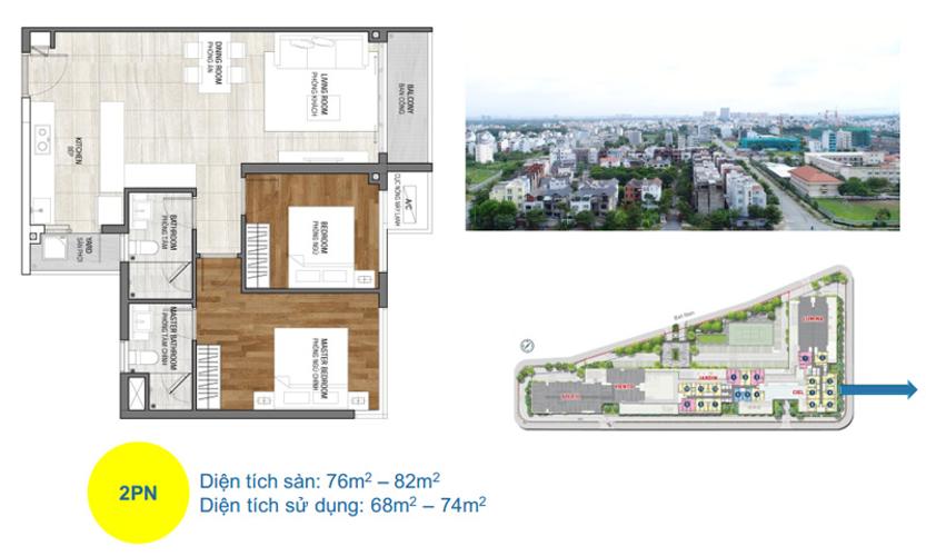 layout Căn hộ One Verandah thuộc tầng trung, diện tích thông thuỷ 78m