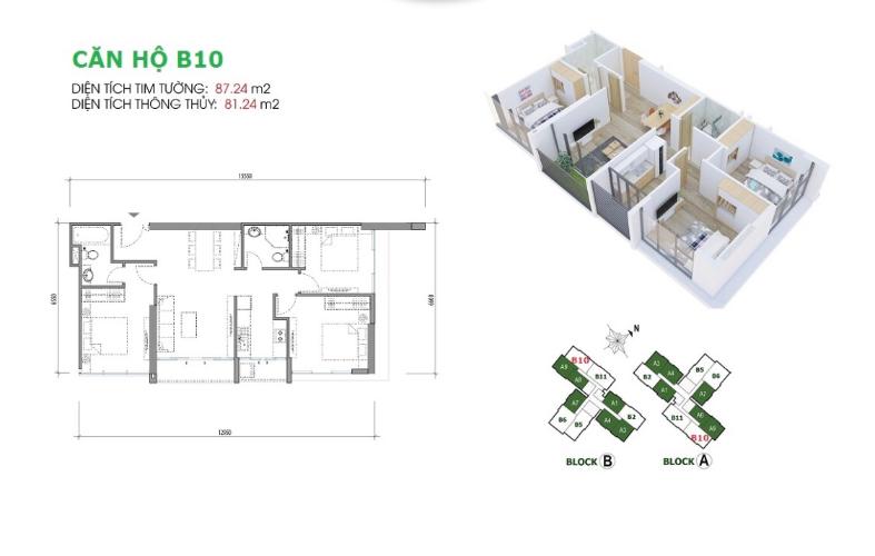 Layout Eco Green Saigon Căn hộ tầng cao Eco Green Saigon 3 phòng ngủ.