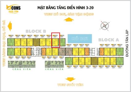 Layout tầng căn hộ Bcons Suối Tiên Căn hộ Bcons Suối Tiên cửa hướng Tây Nam, view nội khu yên tĩnh.