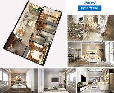 Layout Opal Boulevard Căn hộ tầng cao Opal Boulevard 2 phòng ngủ, nội thất cơ bản.