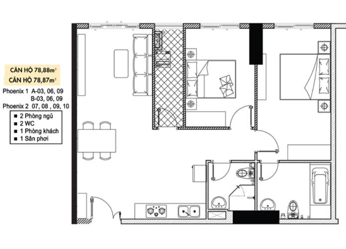 Layout căn hộ Topaz Elite Căn hộ Topaz Elite hướng Đông Nam, không nội thất.