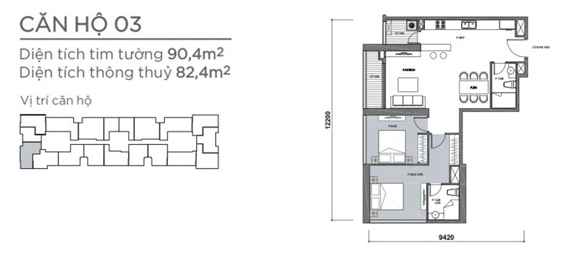 Mặt bằng căn hộ 2 phòng ngủ Căn hộ Vinhomes Central Park 2 phòng ngủ tầng trung P7 đầy đủ nội thất