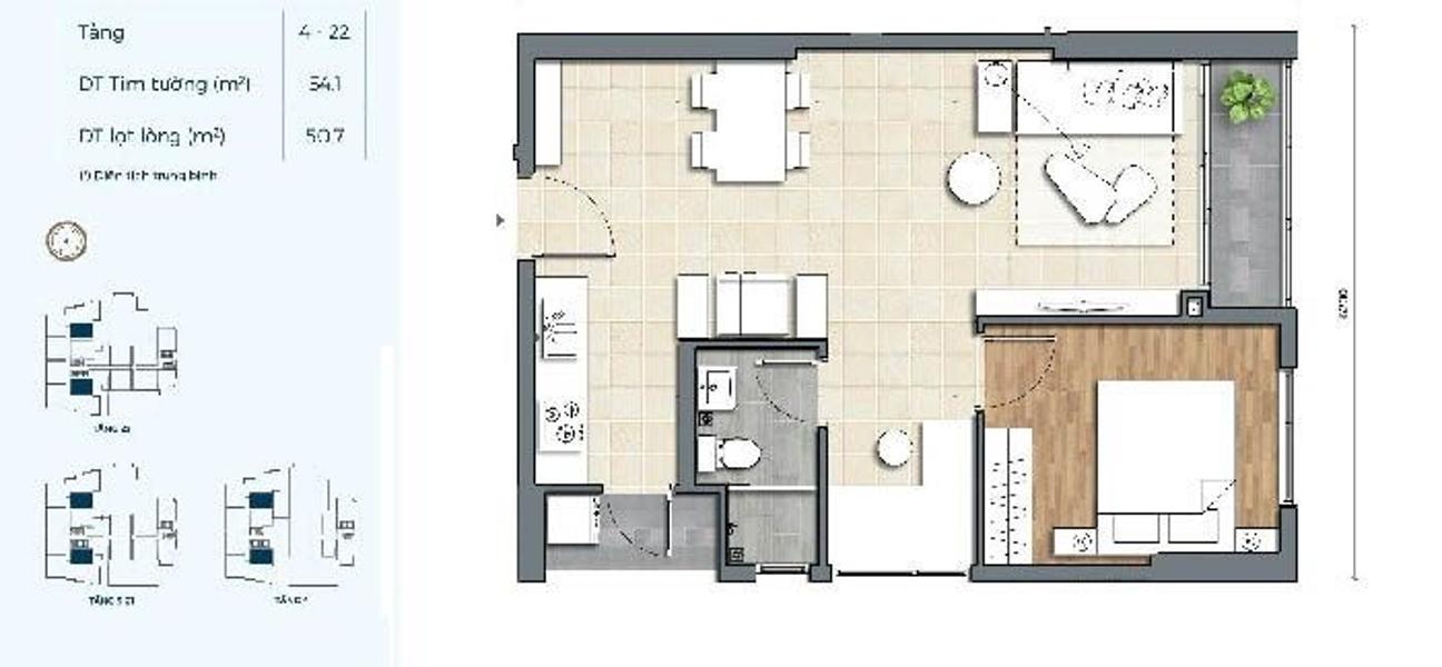 Căn hộ Precia tầng 13 ban công thoáng mát, nội thất cơ bản.