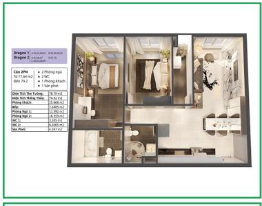 Căn hộ tầng cao Topaz Elite 2 phòng ngủ, view thành phố đẹp.