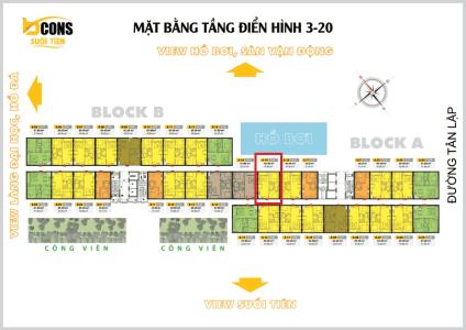 Layout tầng căn hộ Bcons Suối Tiên Căn hộ Bcons Suối Tiên cửa chính hướng Tây Nam, nội thất mới tinh.