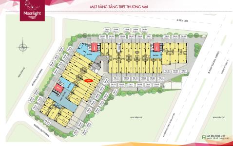 Mặt bằng tầng trệt căn TM Moonlight Boulevard Bình Tân Shophouse Moonlight Boulevard bàn giao nội thất cơ bản.