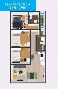 Mặt bằng căn hộ Topaz Home 2, Quận 9 Căn hộ Topaz Home 2 tầng 9 bàn giao nội thất cơ bản, 3 phòng ngủ.