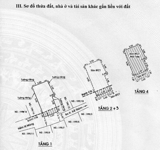 Bản vẻ nhà phố Quận 1 Nhà phố đường Đề Thám diện tích sử dụng 62.4m2, nội thất cơ bản.