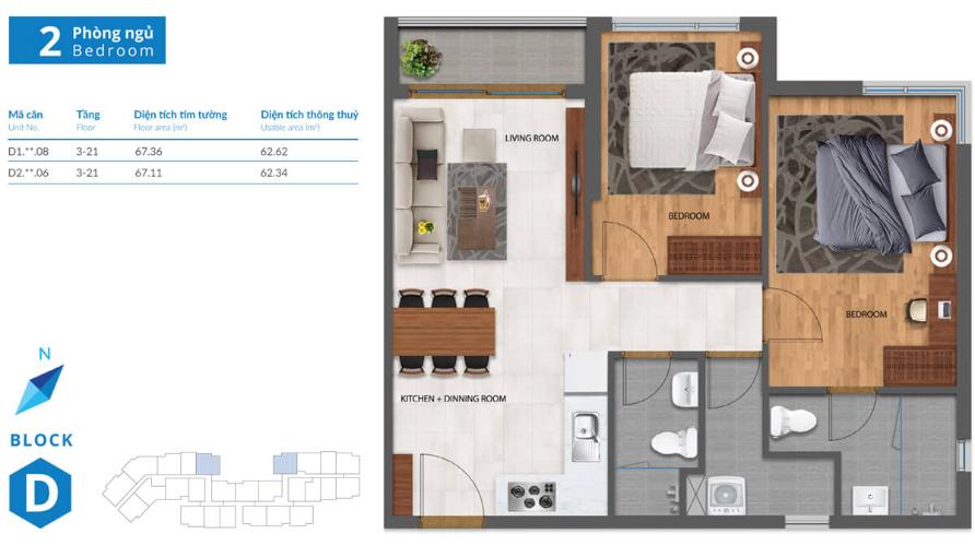 Sơ đồ căn hộ SAFIRA KHANG ĐIỀN Bán căn hộ Safira Khang Điền 2PN, tầng thấp, nội thất cơ bản, ban công Tây Bắc