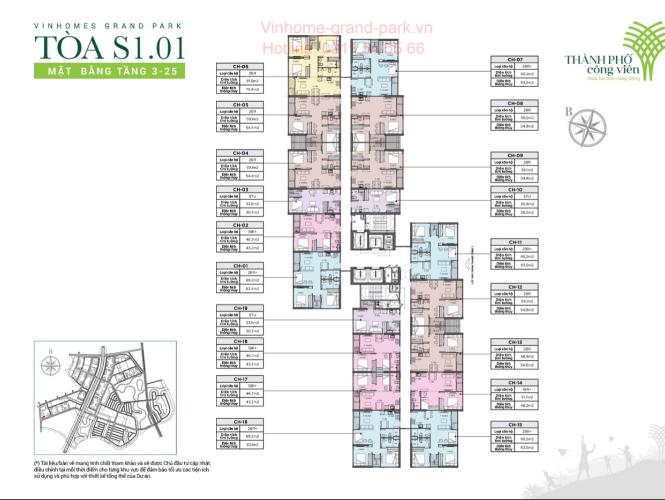 Mặt bằng dự án Vinhomes Grand Park Bán căn hộ tầng thấp Vinhomes Grand Park 2 phòng ngủ, diện tích sàn 59.1m2, nội thất cơ bản